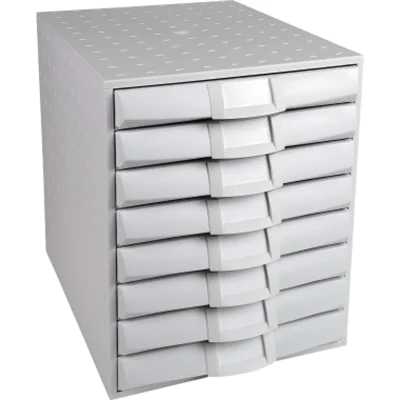 Exacompta Schubladenbox THE SYSTEM 8 Schubladen DIN A4, Überbreite Polystyrol/Polypropylen Gehäusefarbe: lichtgrau