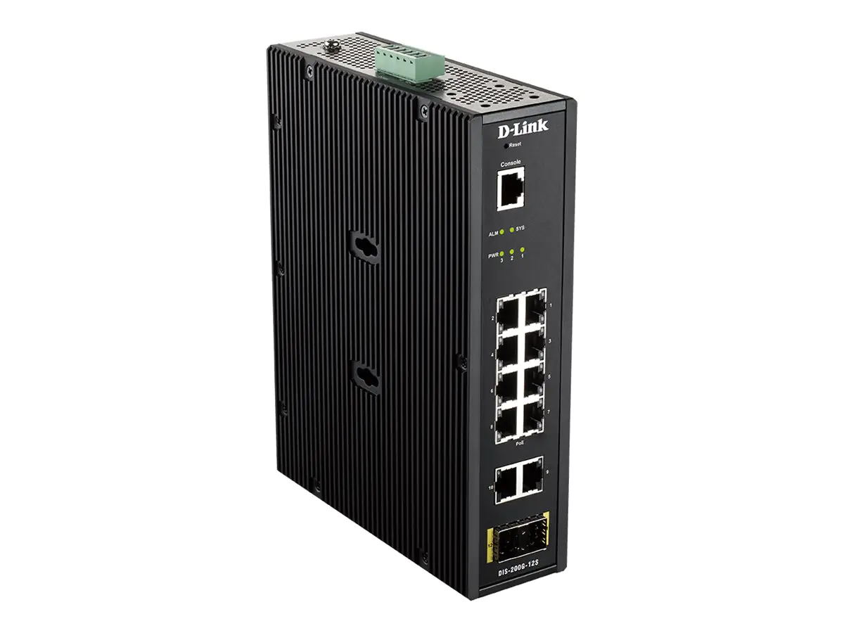 D-Link DIS 200G-12S - Switch - managed - 10 x 10/100/1000 + 2 x SFP - an DIN-Schiene montierbar, wandmontierbar - AC 120/230 V/DC 46 - 54 V