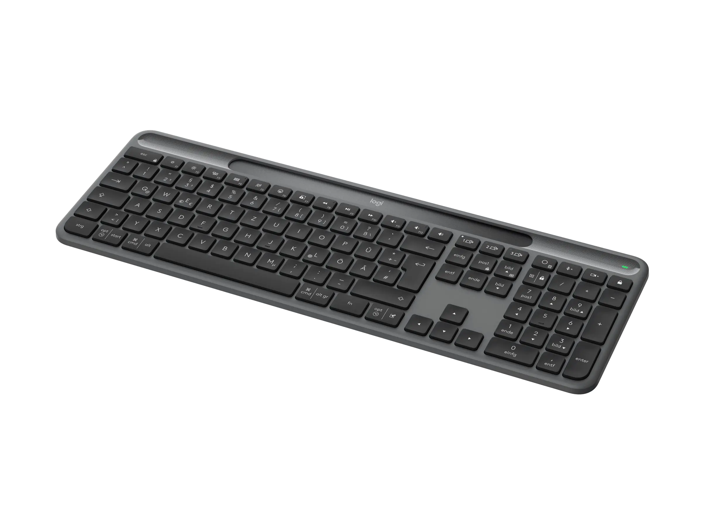Logitech Signature Slim Solar+ K980 - Tastatur - full size - kabellos - Bluetooth LE - QWERTZ - Deutsch - Tastenschalter: scissor switches - Graphite