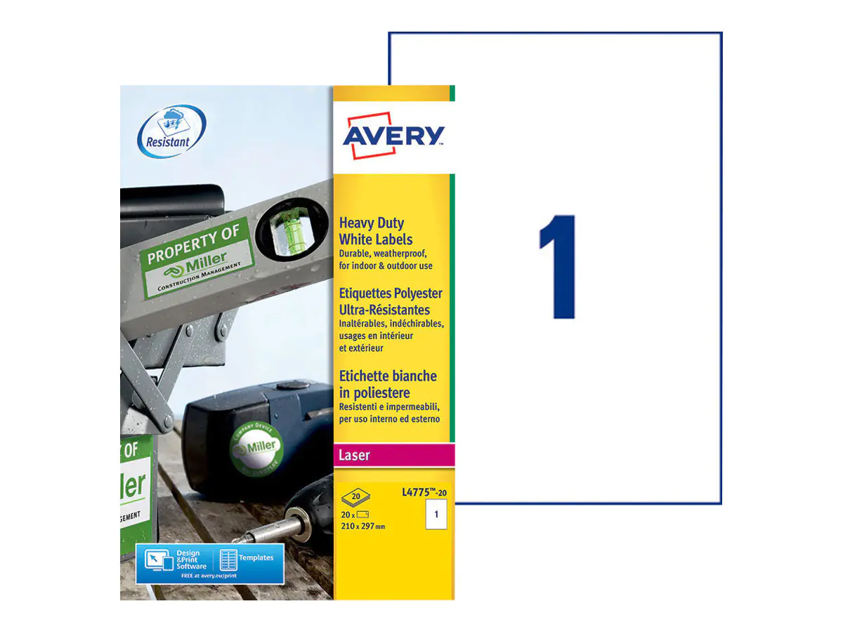 Avery Zweckform Avery Heavy Duty Laser Labels - Polyester - A4 (210 x 297 mm) L4775-20