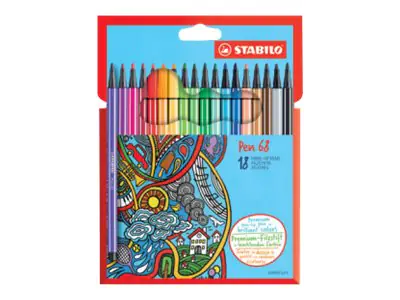 STABILO Pen 68 - Filzstift - gemischte Farben - wasserbasierte Tinte - 1 mm - Mittel (Packung mit 18) 6818-7