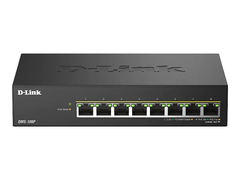D-Link DMS 108P - Switch - unmanaged - 8 x 10/100/1000/2.5G - Desktop - PoE+ (230 W)