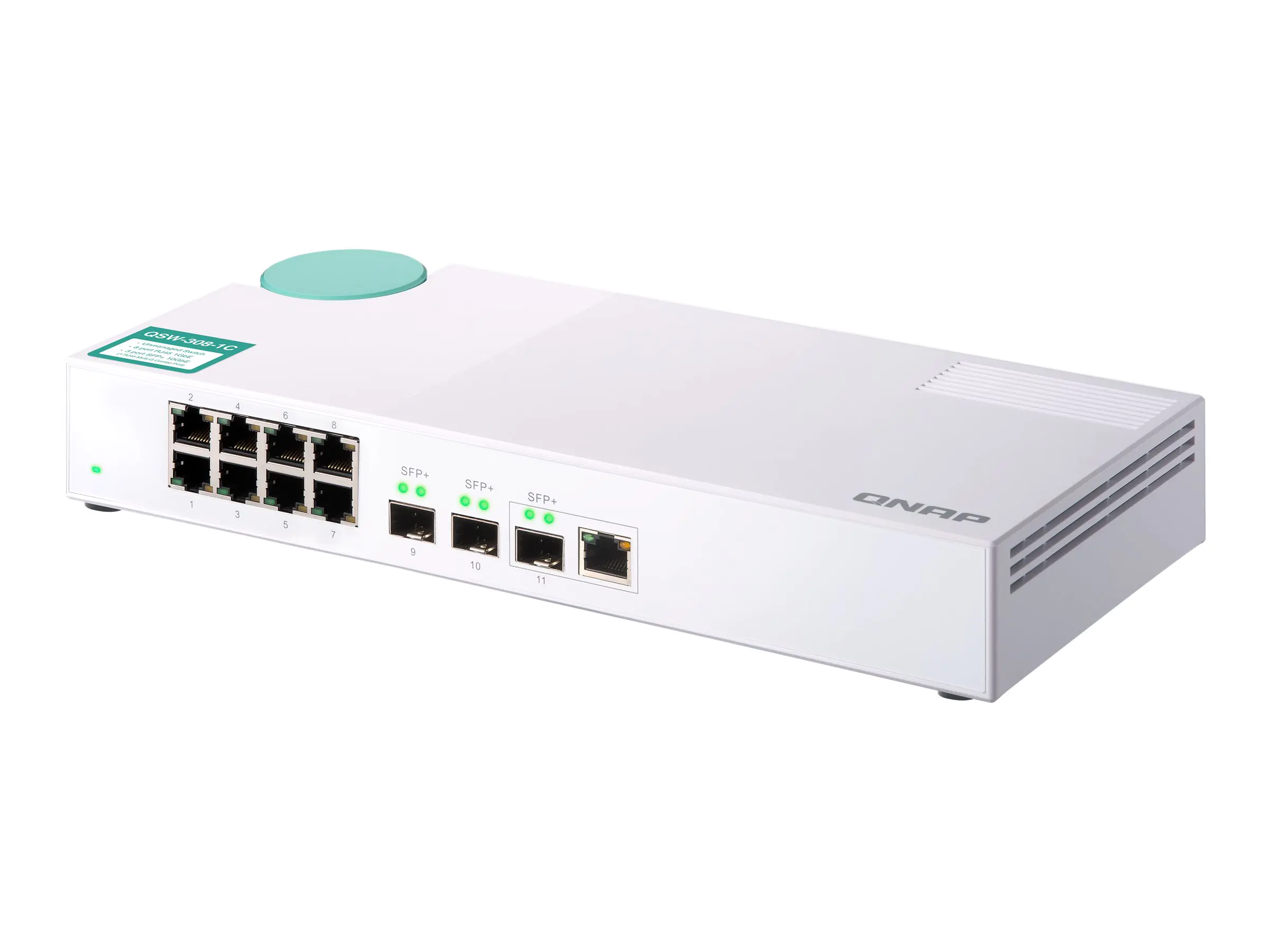 QNAP QSW-308-1C - Switch - unmanaged - 2 x 10 Gigabit SFP+ + 1 x C 10 G-Bit SFP+ + 8 x 10/100/1000 - Desktop