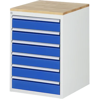 RAU Schubladenschrank 7000 580 x 825 x 650 mm (B x H x T) 6 Schubladen Farbe der Front: enzianblau Farbe des Korpus: lichtgrau