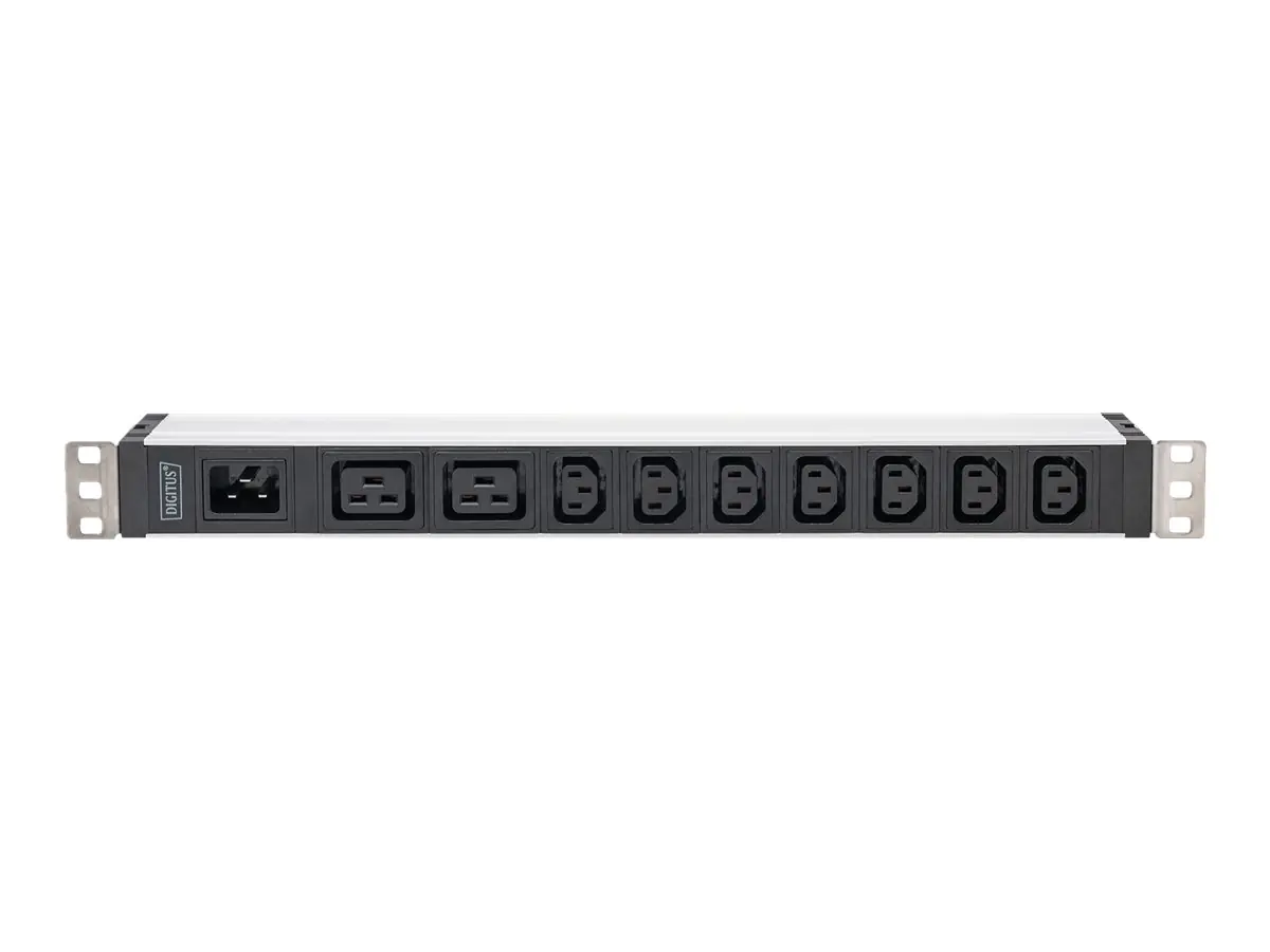 Digitus - Stromverteilungseinheit (Rack - einbaufähig) - Wechselstrom 230 V - 3600 VA - 1-phasig - Eingabe, Eingang IEC 60320 C20 - Ausgangsanschlüsse: 9 (7 x IEC 60320 C13, 2 x IEC 60320 C19) - 1U - 48.3 cm (19")