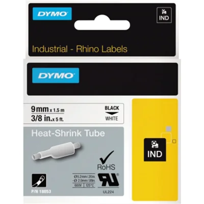 Dymo Rhino Industrie Schrumpfschlauch-Kabeletiketten | 9 mm1,5 m | Schwarz auf weiß | für Rhino Beschriftungsgerät, D1, Belgien, 1,5 m, 1 Stück(e), 34 mm, 85 mm S0718280