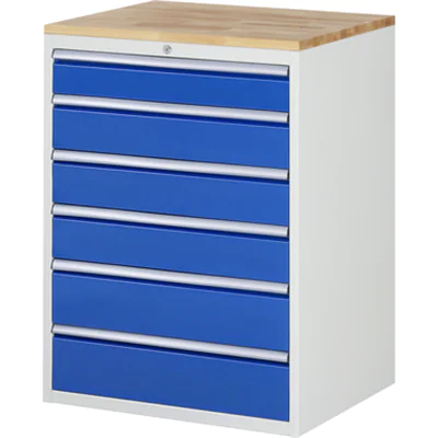 RAU Schubladenschrank 7000 770 x 1.035 x 650 mm (B x H x T) 6 Schubladen Farbe der Front: enzianblau Farbe des Korpus: lichtgrau