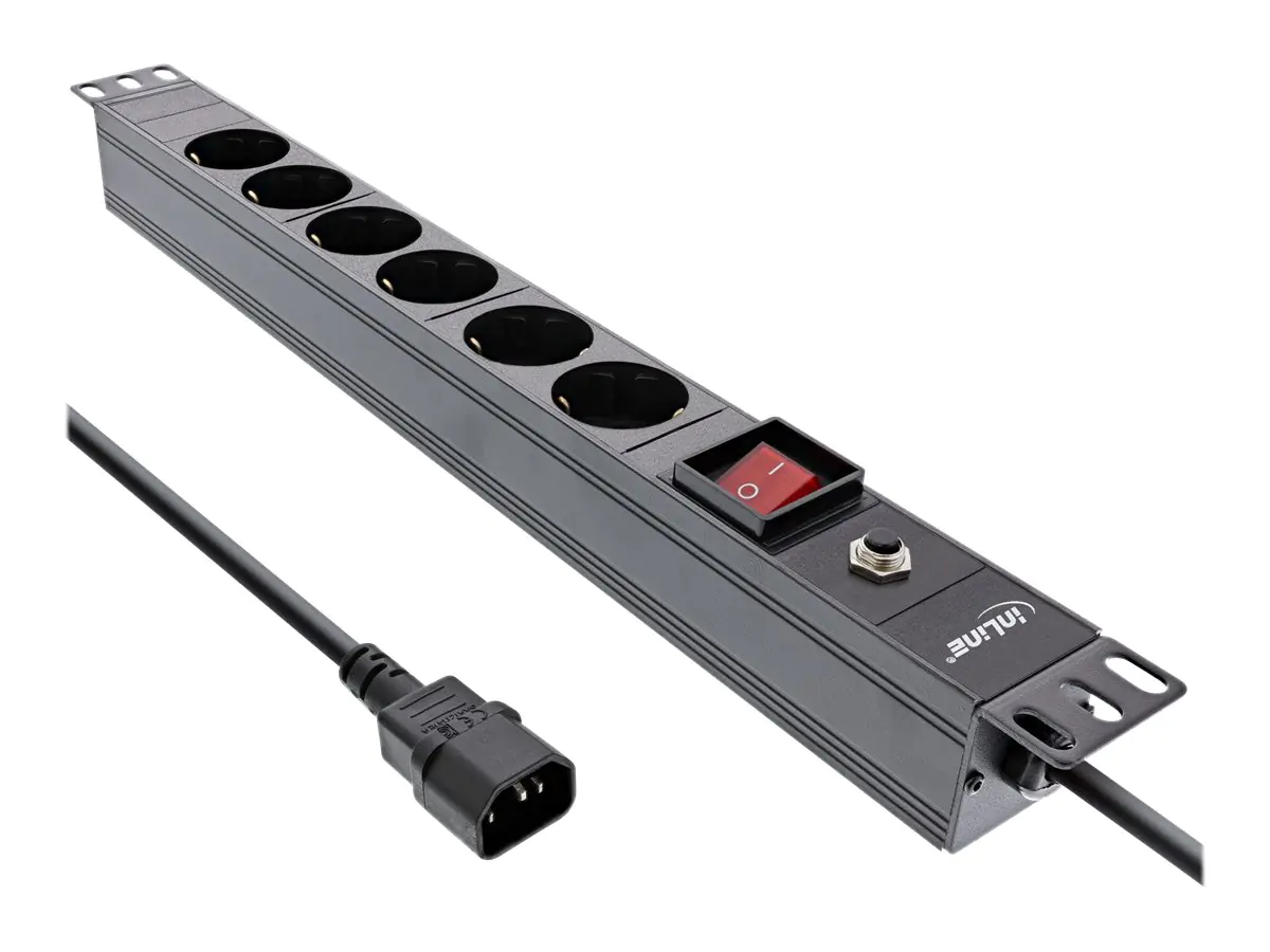 InLine - Steckdosenleiste (Rack - einbaufähig) - 2500 Watt - Eingabe, Eingang IEC 60320 C14 - Ausgangsanschlüsse: 6 (6 x Spannung) - 1U - 48.3 cm (19") - 2 m Schnur - Schwarz, RAL 9004