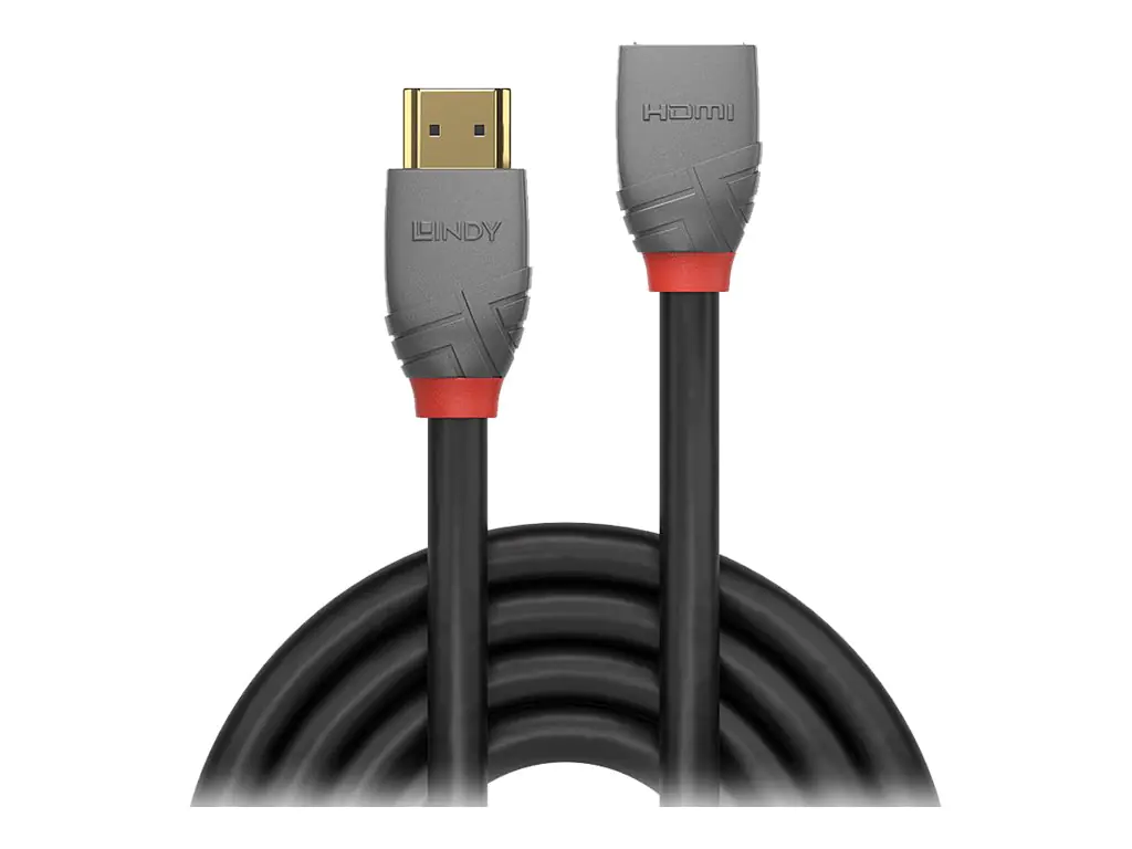 Lindy Anthra Line - HDMI-Verlängerungskabel mit Ethernet - HDMI männlich zu HDMI weiblich - 3 m - Dreifachisolierung - Schwarz - rund, 4K Unterstützung