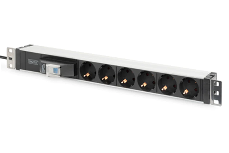 DIGITUS DN-95417 - Steckdosenleiste (Rack - einbaufähig) - Wechselstrom 250 V - 4000 Watt - Eingabe, Eingang Stromversorgung - Ausgangsanschlüsse: 6 - 1U - 48.3 cm (19") - 1.8 m Schnur - Schwarz, Silber, RAL 9005
