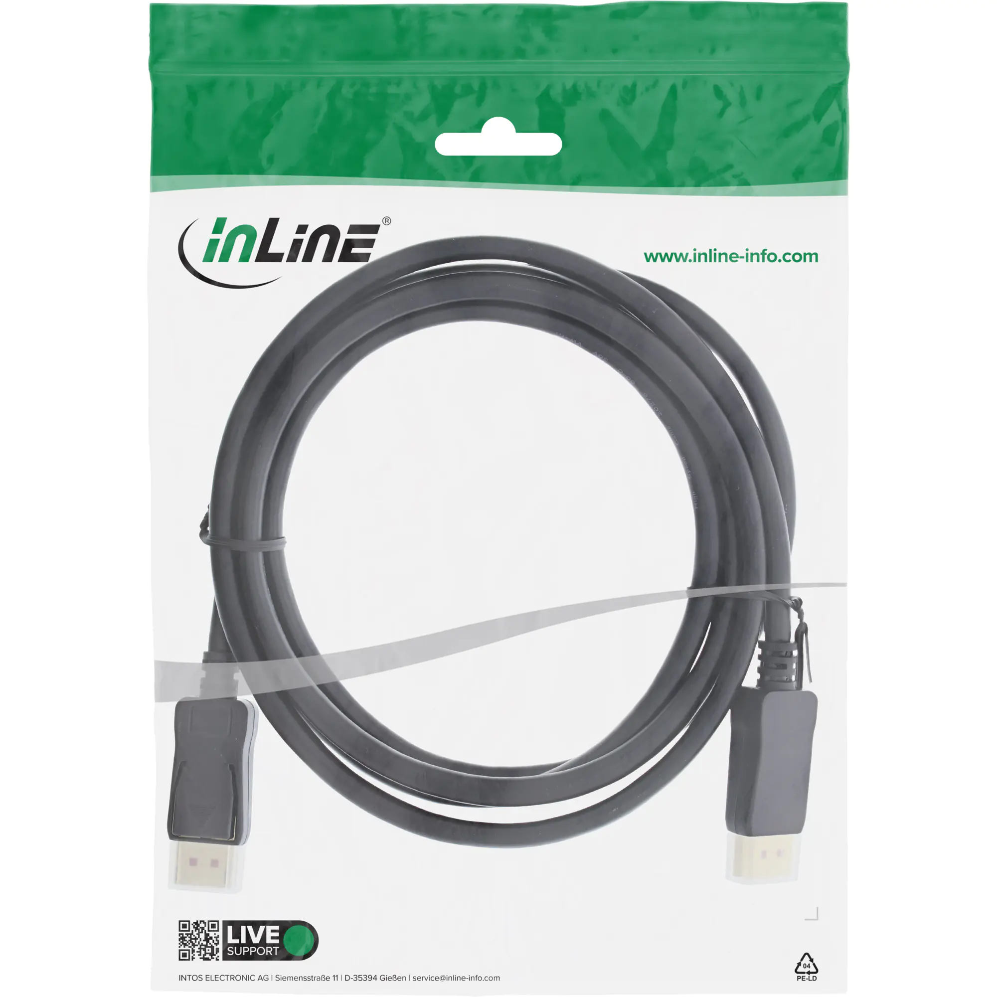 InLine DisplayPort 1.4 Kabel schwarz vergoldete Kontakte 3m - Kabel - Audio/Multimedia