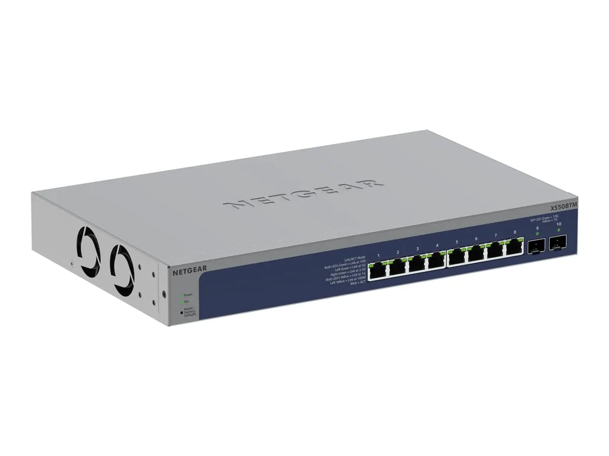 Netgear S3600 Series XS508TM - Switch - 2+/L3 Lite - Smart - 8 x 10/25 Gigabit Ethernet + 2 x 10 Gb Ethernet SFP+ (Uplink) - Desktop, an Rack montierbar