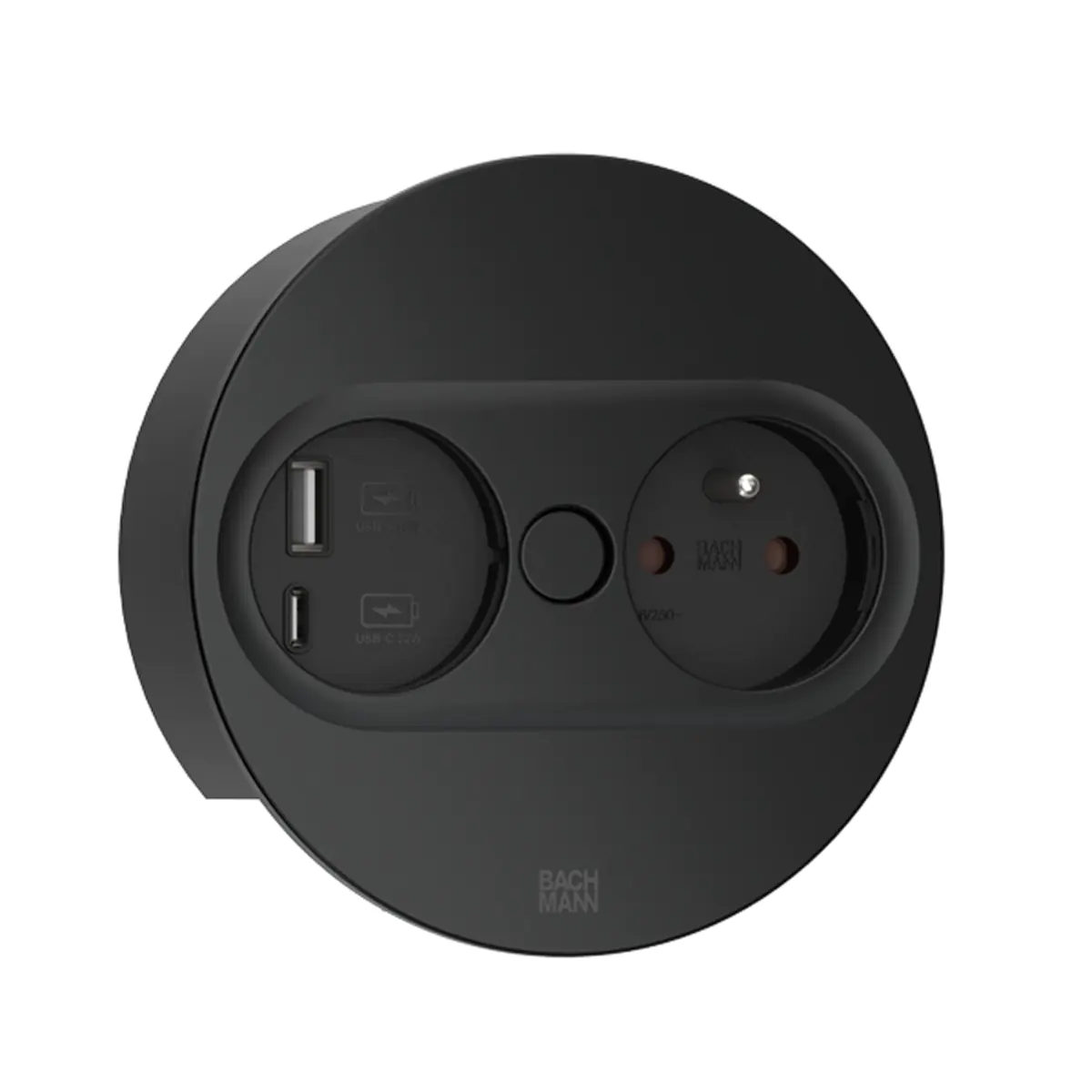 Bachmann TWIST2 1xUTE 1USB A/C RAL9005 rund Aderendhulsen USB Charg. 2m