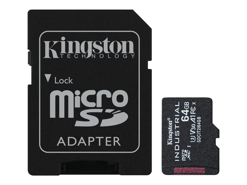 Kingston Industrial - Flash-Speicherkarte (microSDXC-an-SD-Adapter inbegriffen) - 64 GB - A1 / Video Class V30 / UHS-I U3 / Class10 - microSDXC UHS-I