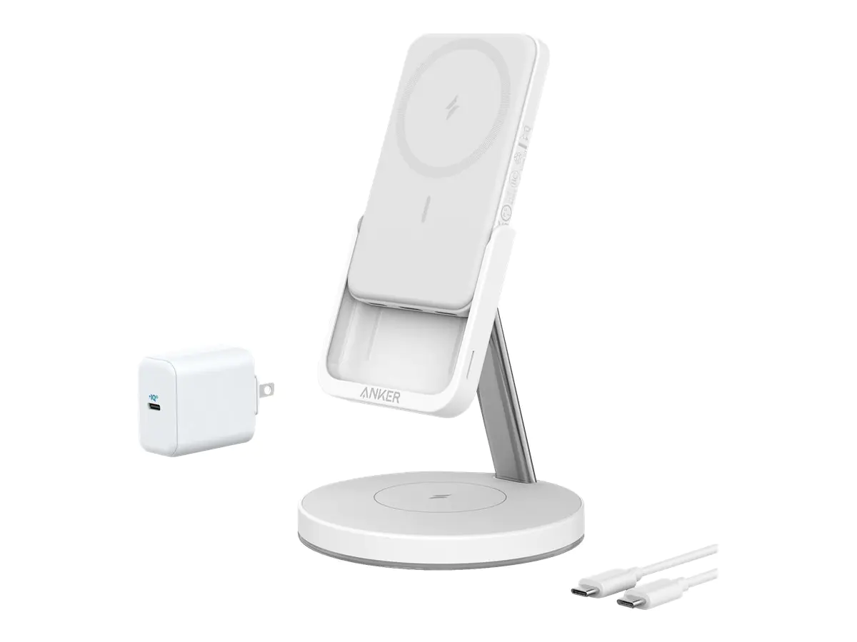 Anker 633 (MagGo) - Kabelloses Ladegerät - 2-in-1, magnetisch + AC-Netzteil + Powerbank mit kabelloser Ladefunktion - 5000 mAh - 7.5 Watt - Dolomite White - Europa - für Apple iPhone 12, 12 mini, 12 Pro, 12 Pro Max, 13, 13 mini, 13 Pro, 13 Pro Max
