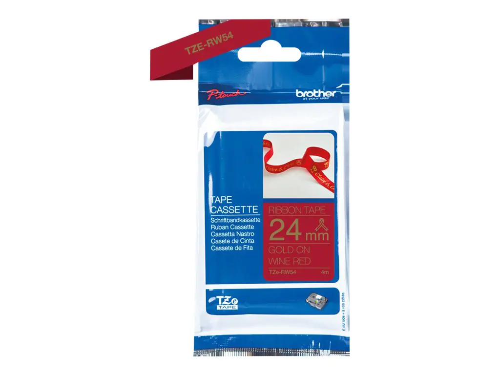 Brother Schriftband TZERW54 Seidig Gold auf Weinrot 2,4 cm x 4 m