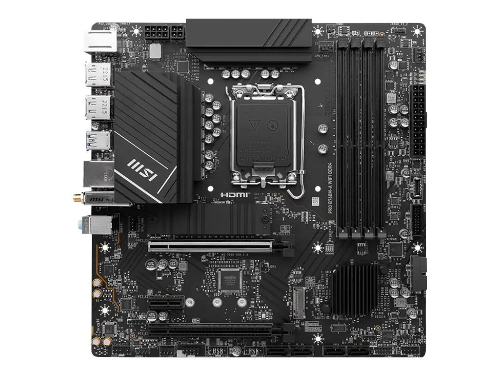 MSI PRO B760M-A WIFI DDR4 - Motherboard - micro ATX - LGA1700-Sockel - B760 Chipsatz - USB 3.2 Gen 1, USB 3.2 Gen 2, USB-C 3.2 Gen 1 - 2.5 Gigabit LAN, Bluetooth, Wi-Fi - Onboard-Grafik (CPU erforderlich) - HD Audio (8-Kanal)