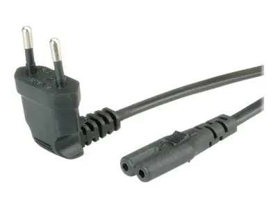 VALUE - Stromkabel - Eurostecker (M) bis IEC 60320 C7 - Wechselstrom 250 V - 2.5 A - 1.8 m - 90° Stecker - Schwarz