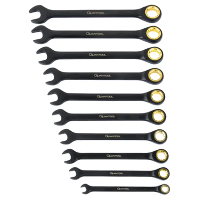 QUANTOOL Schraubenschlüssel-Satz Maul-Ringratschenschlüssel 10 Teile Schlüsselweite: 8/10/12/13/14/15/16/17/18/19mm Chrom-Vanadium-Stahl