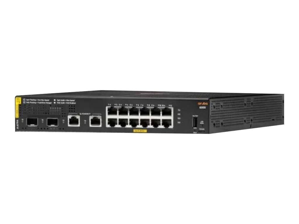HPE Aruba 6000 12G Class4 PoE 2G/2SFP 139W Switch - Switch - managed - 12 x 10/100/1000 (PoE+) + 2 x Gigabit SFP + 2 x 1000Base-T - an Rack montierbar - PoE (139 W)
