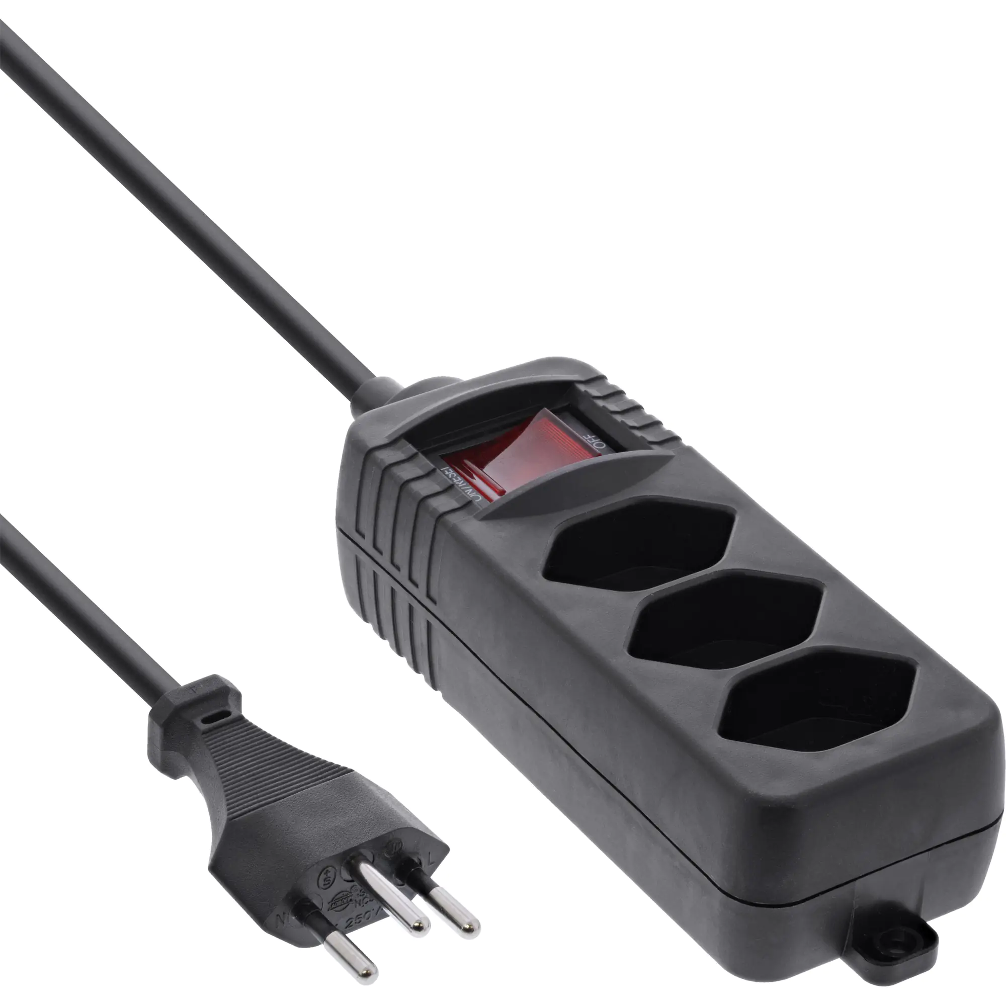 InLine - Steckdosenleiste - Wechselstrom 250 V - 2300 Watt - Eingabe, Eingang T12 - Ausgangsanschlüsse: 3 (3 x T13) - 1.5 m Schnur - Schweiz - Schwarz