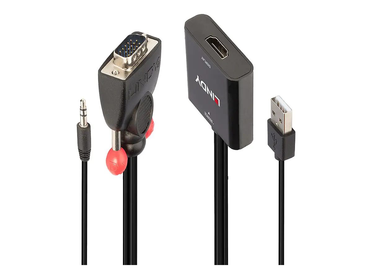 Lindy - Videoadapter - HD-15 (VGA), mini-phone stereo 3.5 mm, USB (nur Strom) männlich zu Mini-Stecker, HDMI weiblich - 60 cm - Schwarz