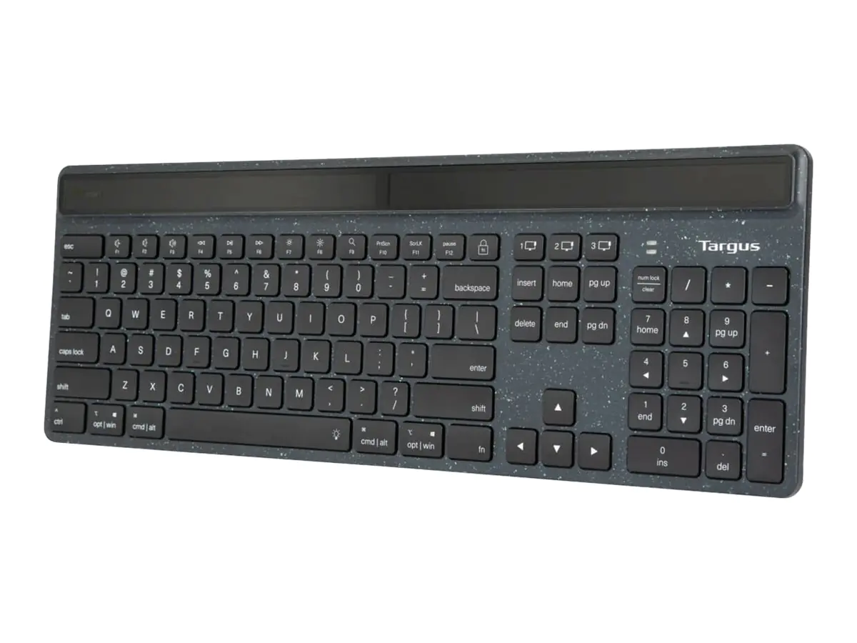 Targus EcoSmart - Tastatur - nachhaltige Energiegewinnung - antimicrobial - hintergrundbeleuchtet - kabellos - Bluetooth 5.0 - QWERTY - GB - Tastenschalter: Scissor-Key - Schwarz - nachhaltige Verpackung