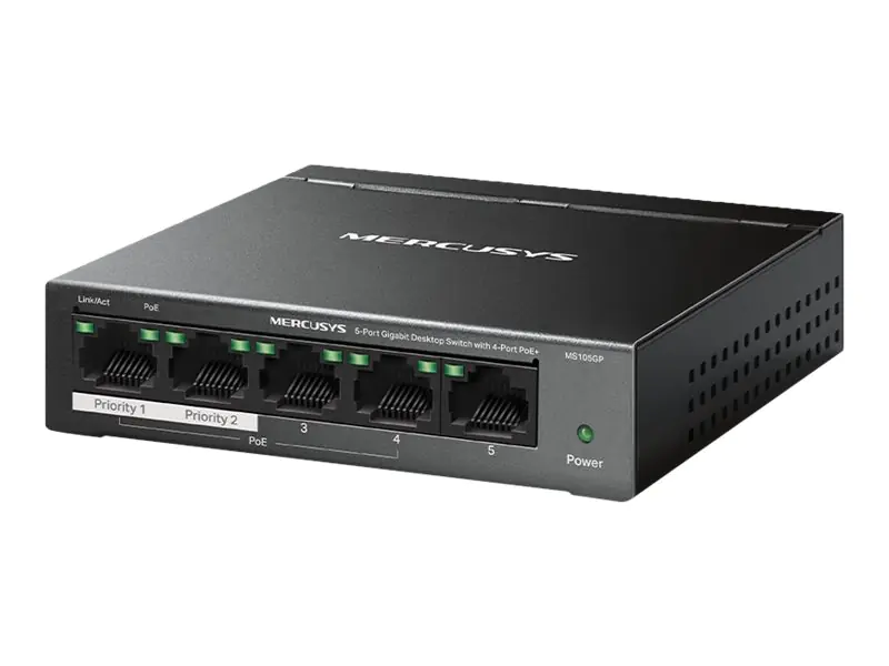 TP-LINK MS105GP - Gigabit Ethernet (10/100/1000) - Vollduplex - Power over Ethernet (PoE) - Wandmon