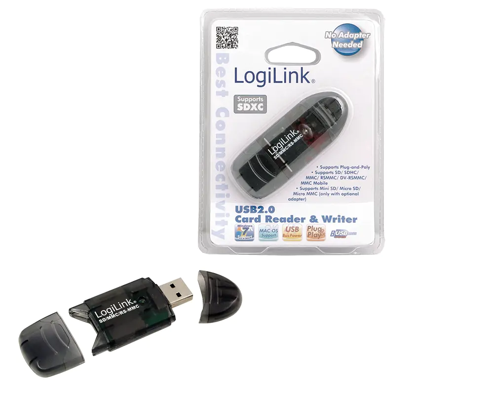 LogiLink Cardreader USB 2.0 Stick for SD/MMC - Kartenleser - 8-in-1 (MMC, SD, RS-MMC, MMCmobile, SDHC) - USB 2.0