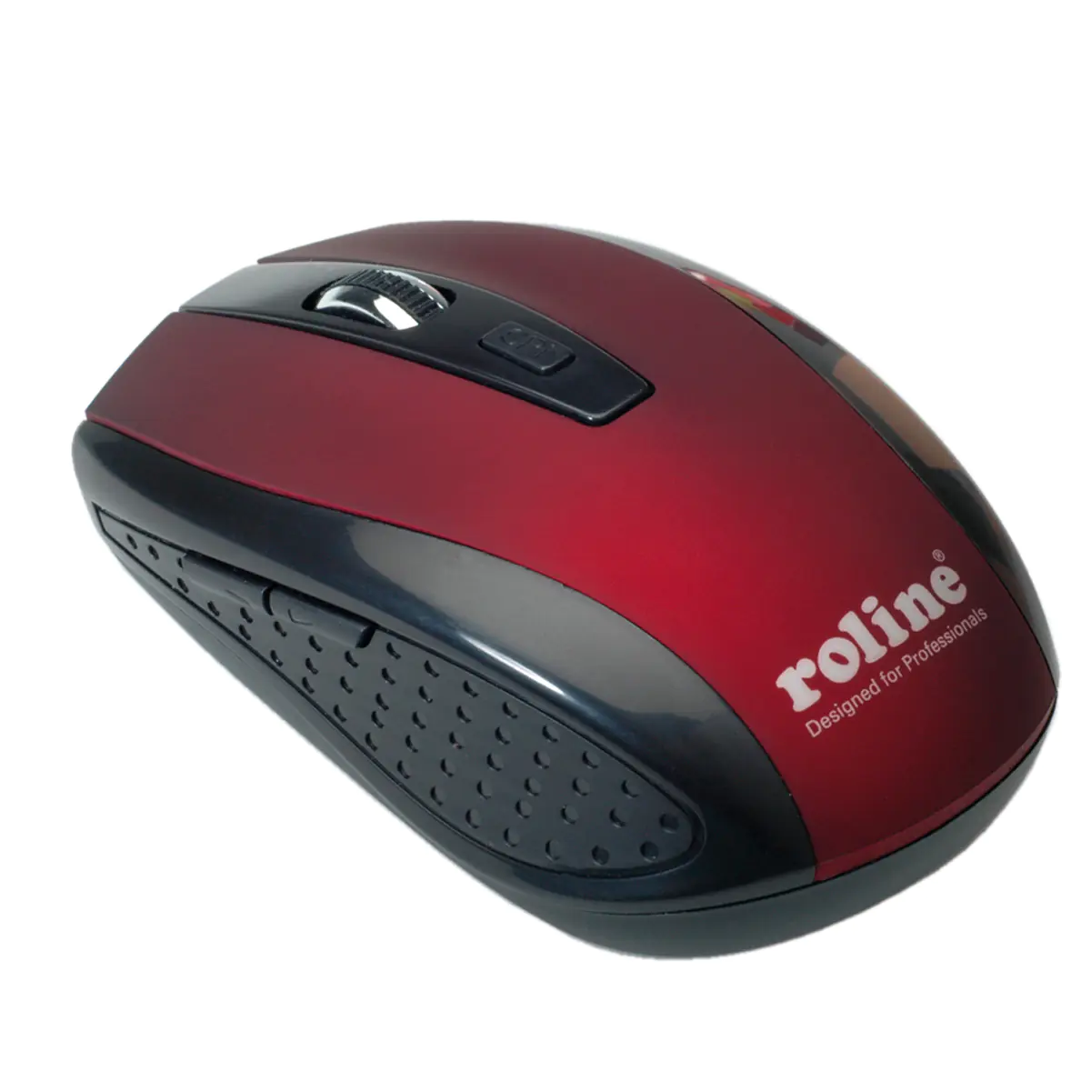 Roline - Maus - rechts- und linkshändig - optisch - 5 Tasten - kabellos - 2.4 GHz - kabelloser Empfänger (USB) - Schwarz, Rot