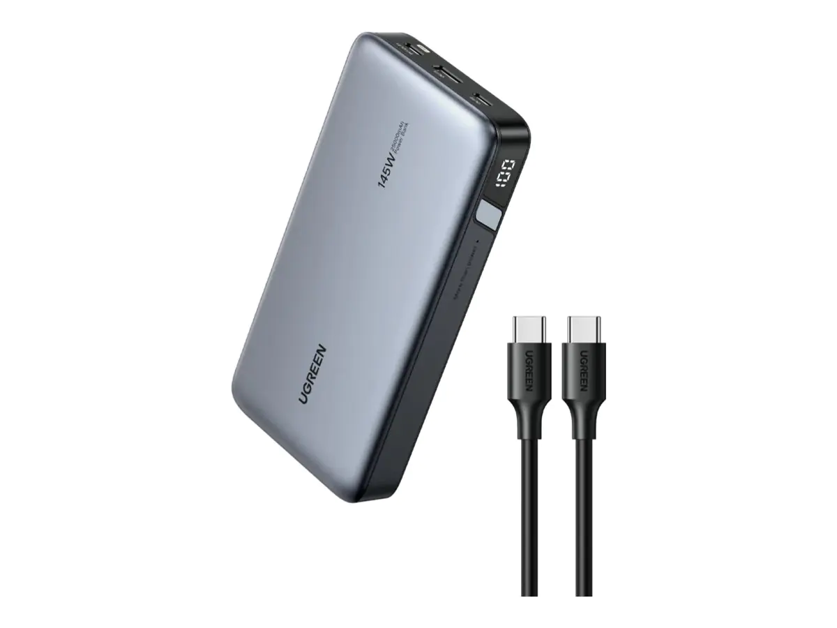Ugreen - Powerbank - für Laptop - 25000 mAh - 90 Wh - 145 Watt - 5 A - Power Delivery 3.1, PD 3.0, PD 2.0, QC 3.0, QC 2.0, Huawei Fast Charge, AFC, Apple 2.4A, BC 1.2 - 3 Ausgabeanschlussstellen (USB, 2 x USB-C)