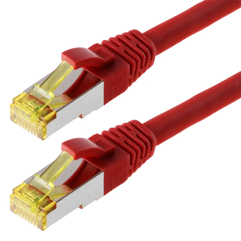 Patchkabel DRAKA S/FTP (PIMF) CAT 6A, rot 20,0m halogenfrei, Hirose TM31 Stecker, CAT 7 Rohkabel