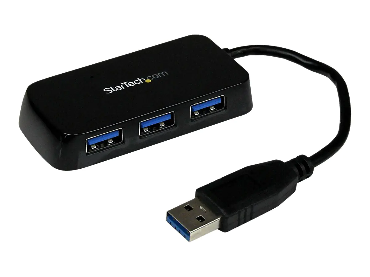 StarTech 4 Port USB 3.0 SuperSpeed Hub - Schwarz - Portabler externer Mini USB Hub mit eingebautem Kabel - Hub - 4 x SuperSpeed USB 3.0 - Desktop - für P/N: FCREADMICRO3, MSDREADU3CA, USB3S2ESATA3