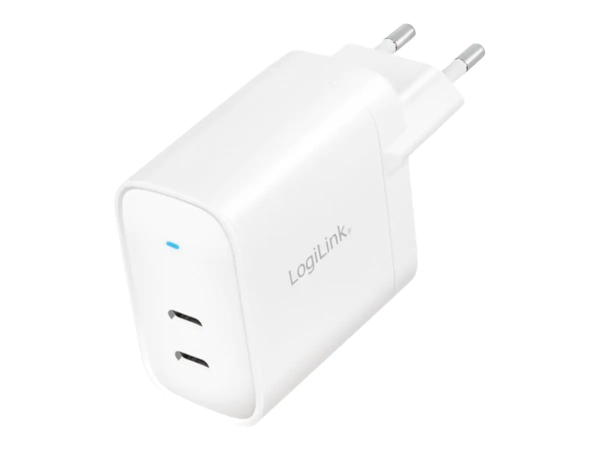 LogiLink - Netzteil - GaN-Technologie - 40 Watt - 3 A - Fast Charge, PD/PPS - 2 Ausgabeanschlussstellen (2 x USB-C) - weiß