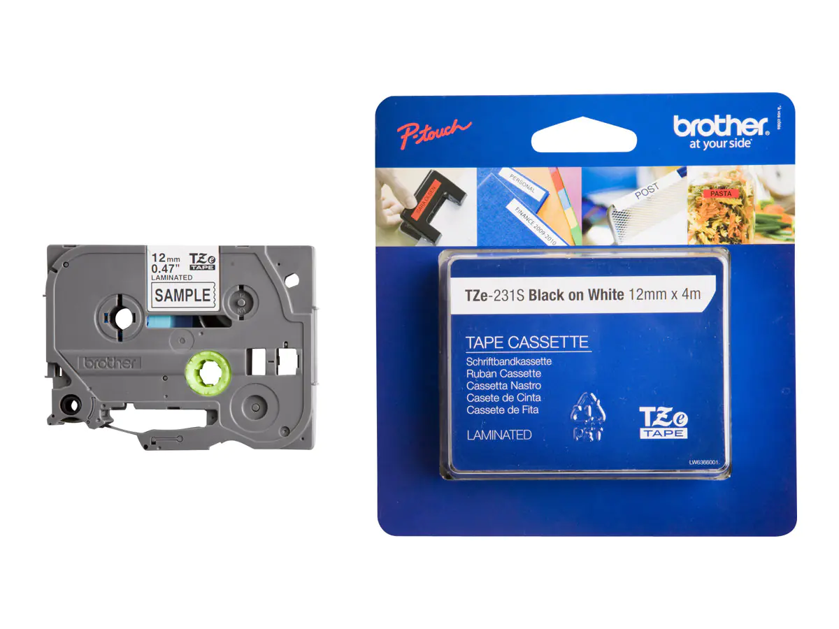 Brother TZe-231S - Schwarz auf Weiß - Rolle (1,2 cm x 4 m) 1 Kassette(n) laminiertes Band - für Brother PT-D210, D600, H110, H200; P-Touch PT-D450, E310, H107; P-Touch Cube Plus PT-P710
