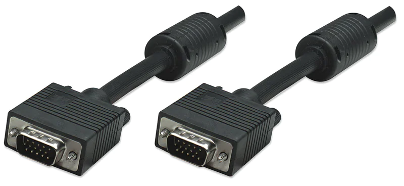 Manhattan VGA Monitor Cable (with Ferrite Cores), 15m, Black, Male to Male, HD15, Cable of higher SVGA Specification (fully compatible), Shielding with Ferrite Cores helps minimise EMI interference for improved video transmission, Lifetime Warranty, Polyb