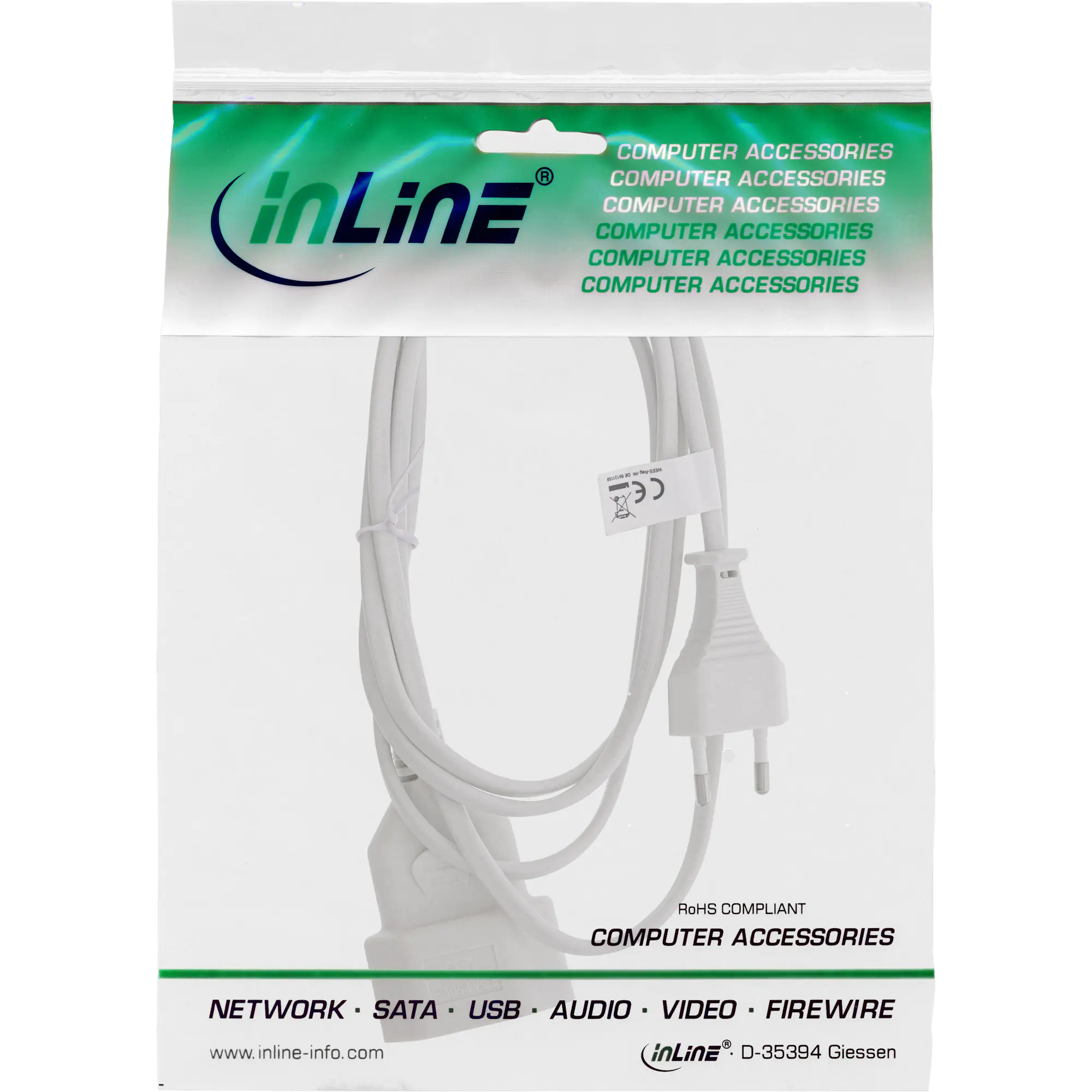 InLine Euro-Verlängerung Eurostecker an Eurokupplung weiss 1.5m - Audio/Multimedia - Strom