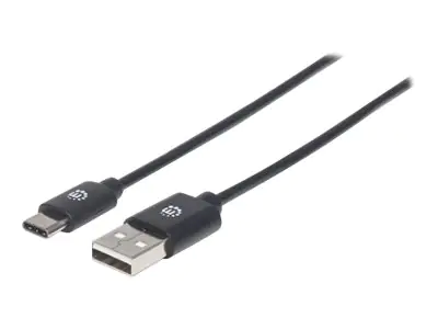 Manhattan USB-C to USB-A Cable, 1m, Male to Male, Black, 480 Mbps (USB 2.0), Hi-Speed USB, Lifetime Warranty, Polybag - USB-Kabel - 24 pin USB-C (M) zu USB (M) - USB 2.0 - 3 A - 1 m - Schwarz