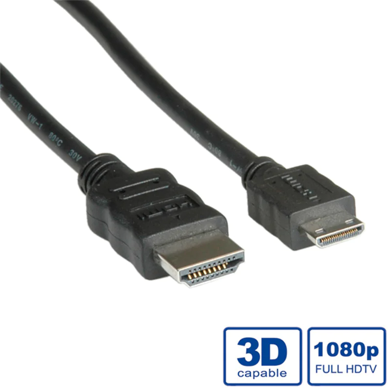 Roline - HDMI-Kabel mit Ethernet - HDMI männlich zu mini HDMI männlich - 2 m - abgeschirmt - Schwarz