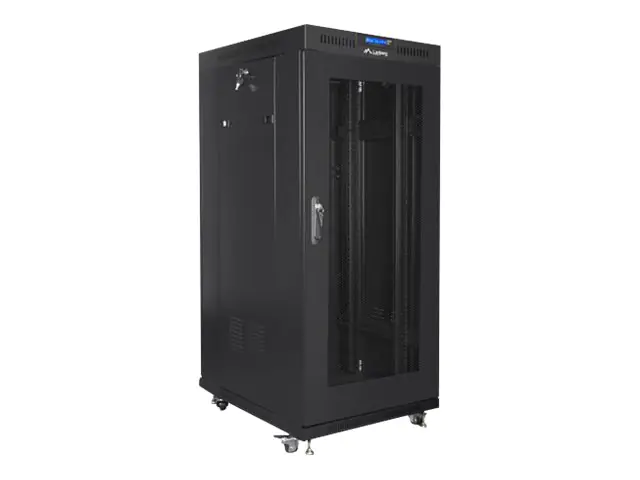 Lanberg Schrank Netzwerkschrank - mit 4 Lüfter, Display - freistehend - Schwarz, RAL 9004 - 22U -