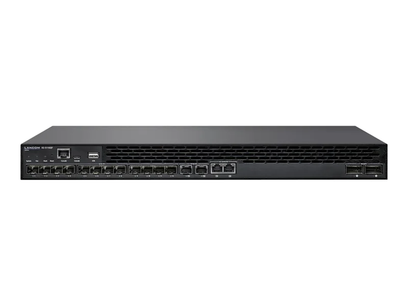 LANCOM XS-5116QF - Switch - L3 - managed - 12 x 1 Gigabit / 10 Gigabit SFP+ + 2 x combo 1/2.5/5/10 Gigabit Ethernet / 1/10 Gigabit SFP+ + 2 x 40 Gigabit QSFP+ (uplink/stacking) - Luftstrom von vorne nach hinten - an Rack montierbar