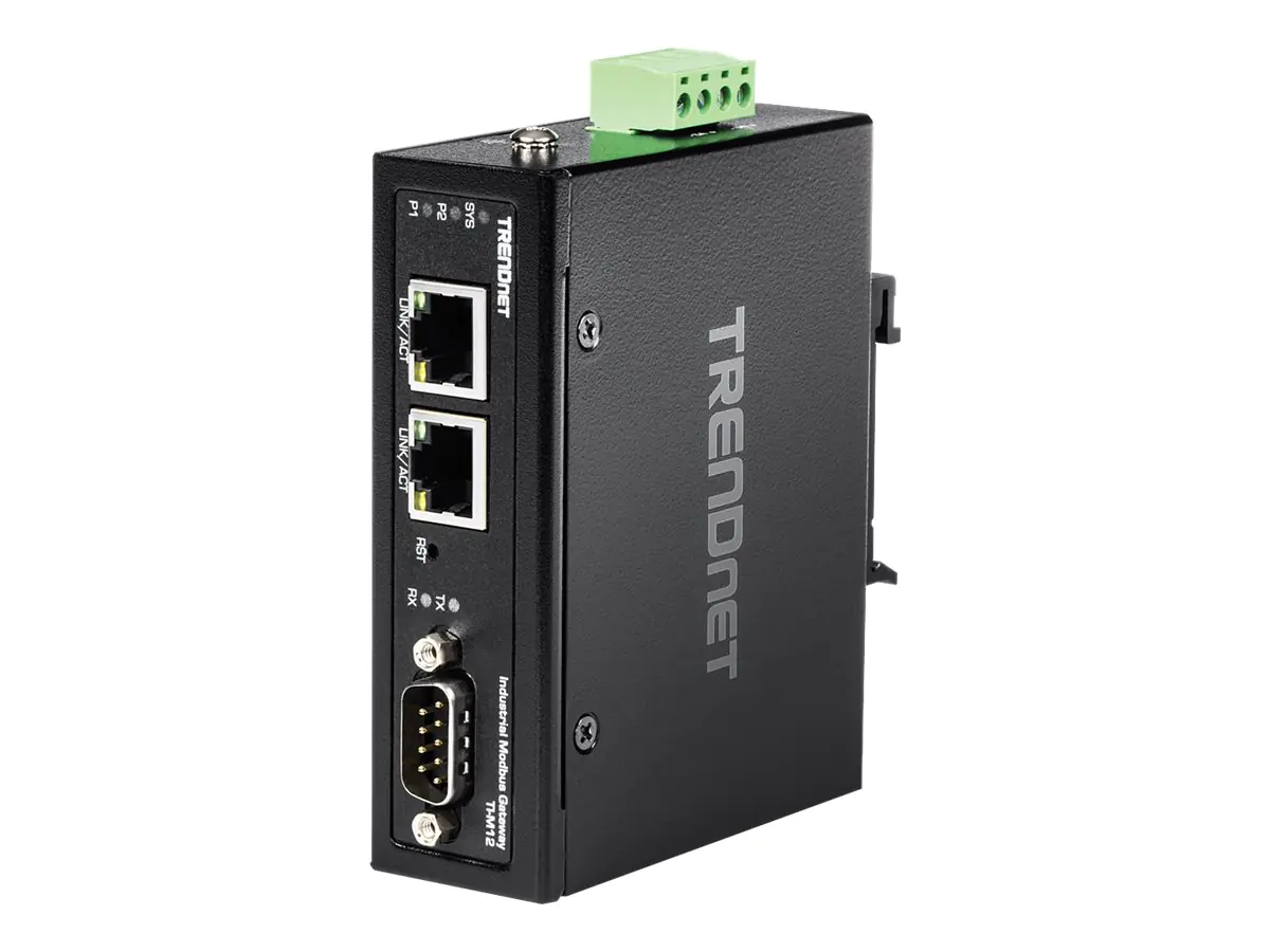 TRENDnet TI-M12 - Gateway - industriell - 100Mb LAN, RS-232, RS-485, Modbus, RS-442 - Gleichstrom - Wand / DIN-Schienen montierbar - TAA-konform