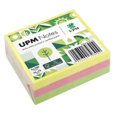 UPM Notes Haftnotiz Brillant 75 x 75 mm (B x H) gelb, rosa, grün 100 Bl./Pack. 3 Block/Pack.