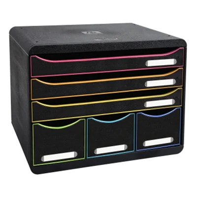 Exacompta Schubladenbox STORE-BOX Maxi 6 Schubladen DIN A4 quer Polystyrol Gehäusefarbe: schwarz Farbe der Schublade: schwarz/harlekin