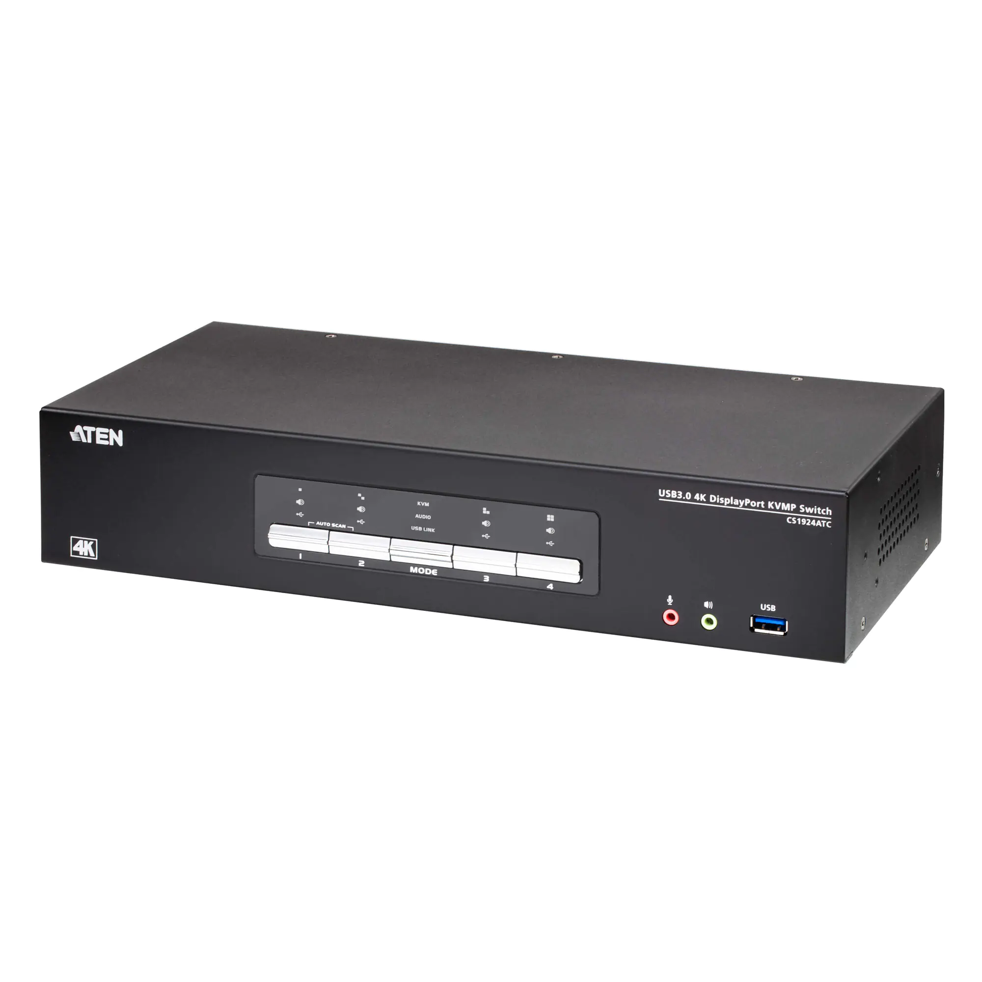 ATEN KVMP CS1924ATC - KVM-/Audio-/USB-Switch - 4K, DisplayPort, USB 3.0 - 4 x KVM/Audio/USB - 1 lokaler Benutzer - Desktop