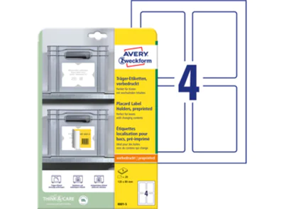 Avery Zweckform Avery 8001-5, Hellgrau, Weiß, Selbstklebendes Druckeretikett, A4, Polyester, Polypropylen (PP), Glanz, Rechteck