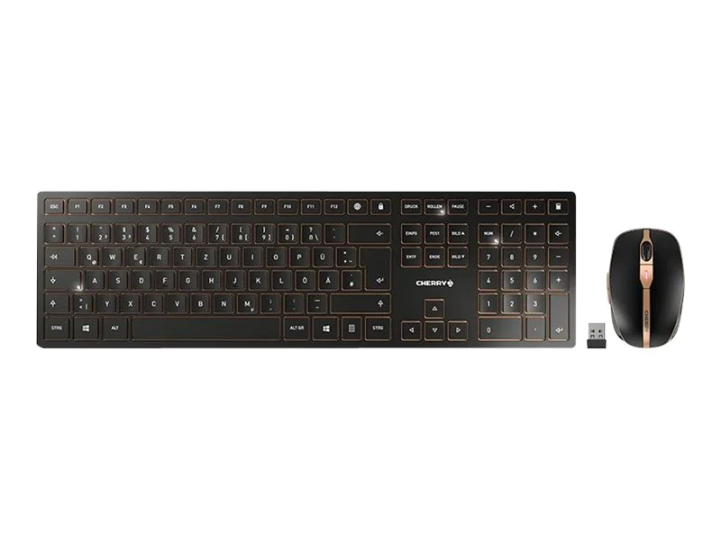 CHERRY DW 9100 SLIM - Tastatur-und-Maus-Set - kabellos - 2.4 GHz, Bluetooth 4.2 - QWERTY - US mit Euro-Symbol - Tastenschalter: CHERRY SX - schwarz/bronze