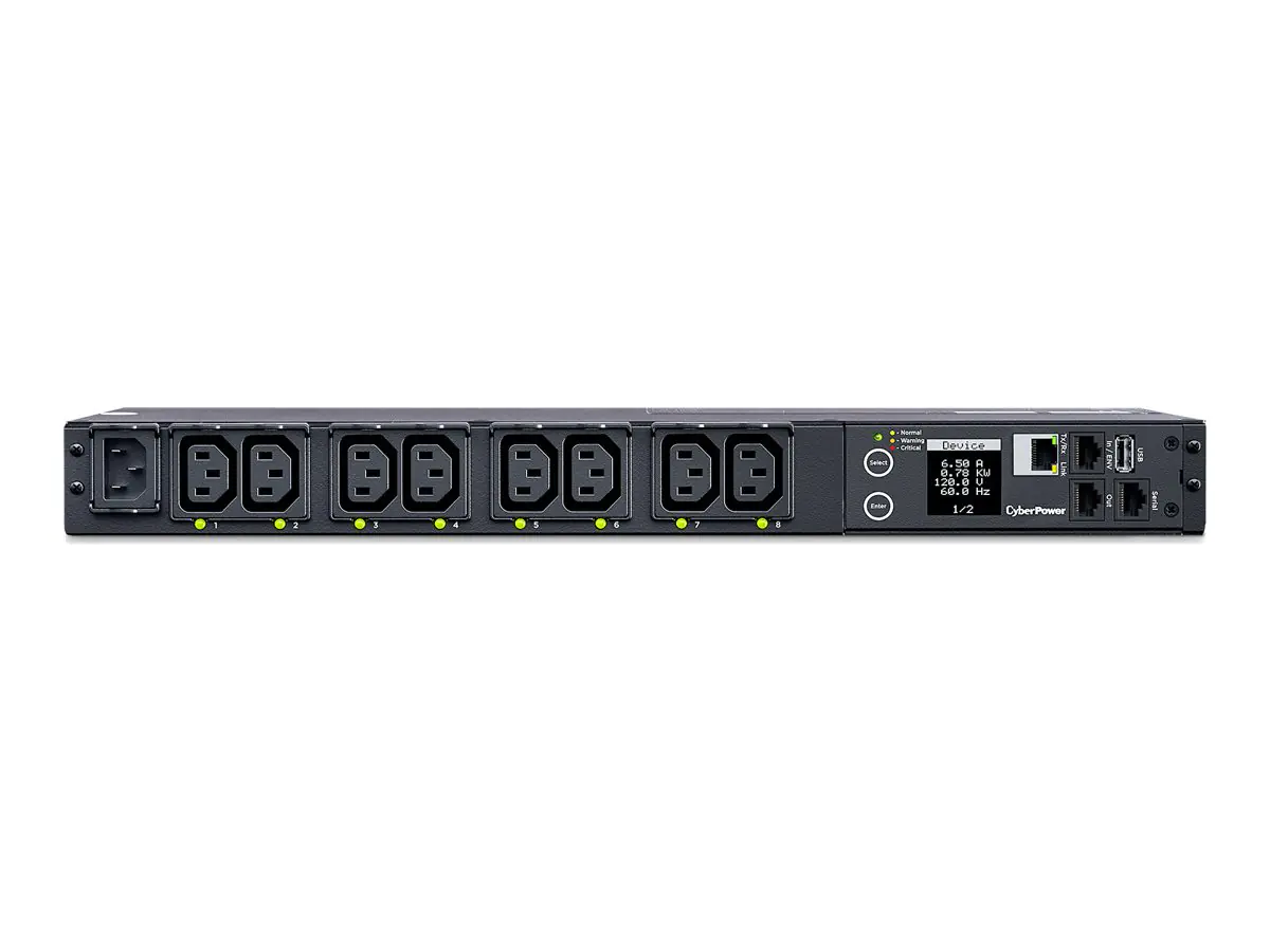 CyberPower Switched Series PDU41004 - Stromverteilungseinheit (Rack - einbaufähig) - Wechselstrom 100-240 V - 1-phasig - Ethernet, serial - Eingabe, Eingang IEC 60320 C14 - Ausgangsanschlüsse: 8 (power IEC 60320 C13) - 1U - 3.05 m Schnur - Schwarz