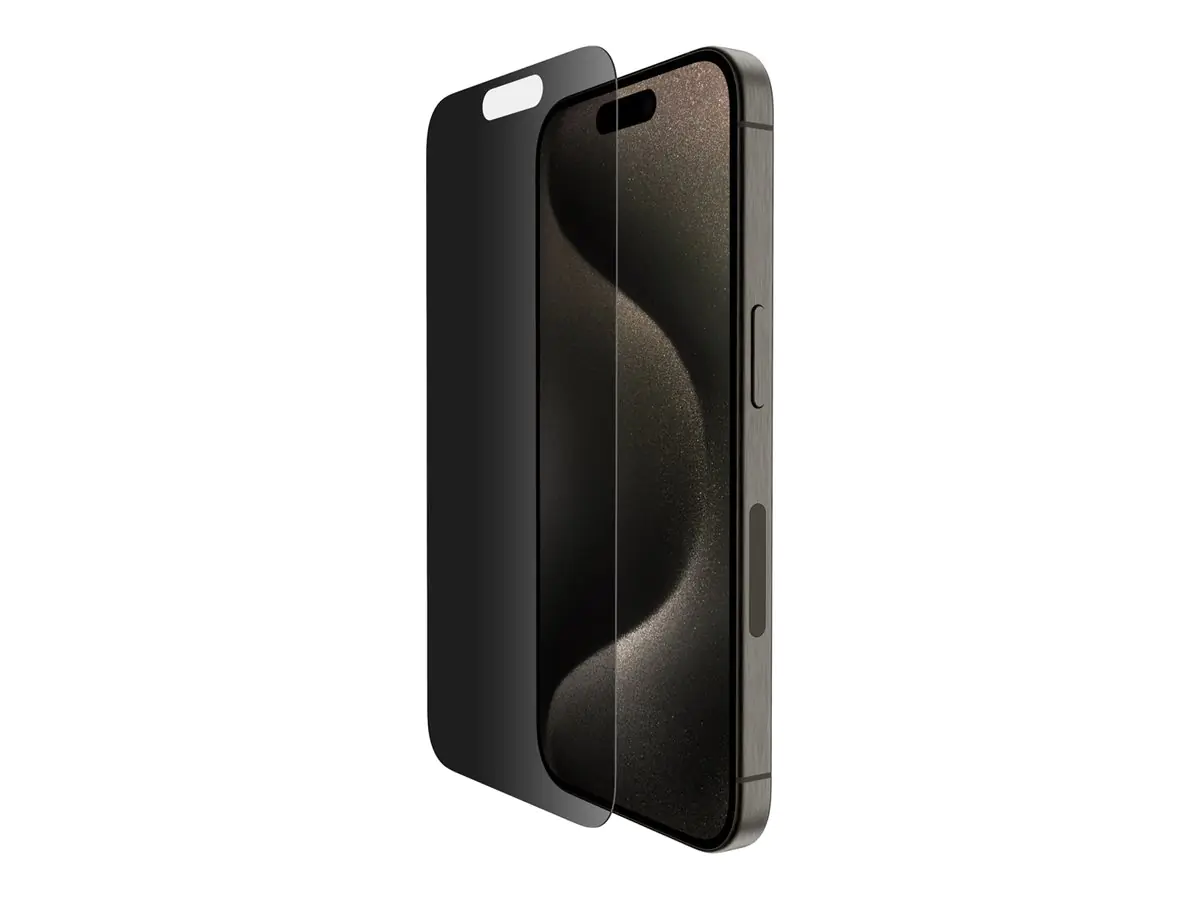 Belkin ScreenForce Pro - Bildschirmschutz für Handy - 2.5D - Glas - mit Sichtschutzfilter - Glas - für Apple iPhone 15 Pro