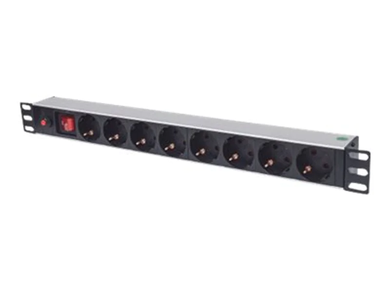 Intellinet 19" 8-fach Steckdosenleiste, Schutzkontakt, Überlastschalter, Netzschalter, 3 m Stromkabel, 1 HE - Steckdosenleiste (Rack - einbaufähig) - Wechselstrom 250 V - Eingabe, Eingang CEE 7/4 - Ausgangsanschlüsse: 8 (CEE 7/3) - 1U - 48.3 cm (19")